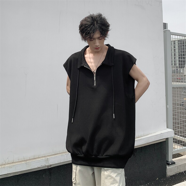 C395-P32夏季薄款美式高街宽松背心马甲半拉链立领无袖t恤现货，男装T恤，星座512-6