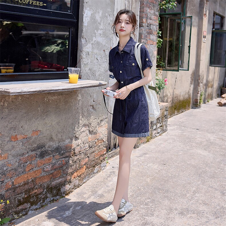 牛仔宽松连体裤女2025夏季新款网红小个子连身短裤高端外穿连衣裤,女装连体裤,E百度