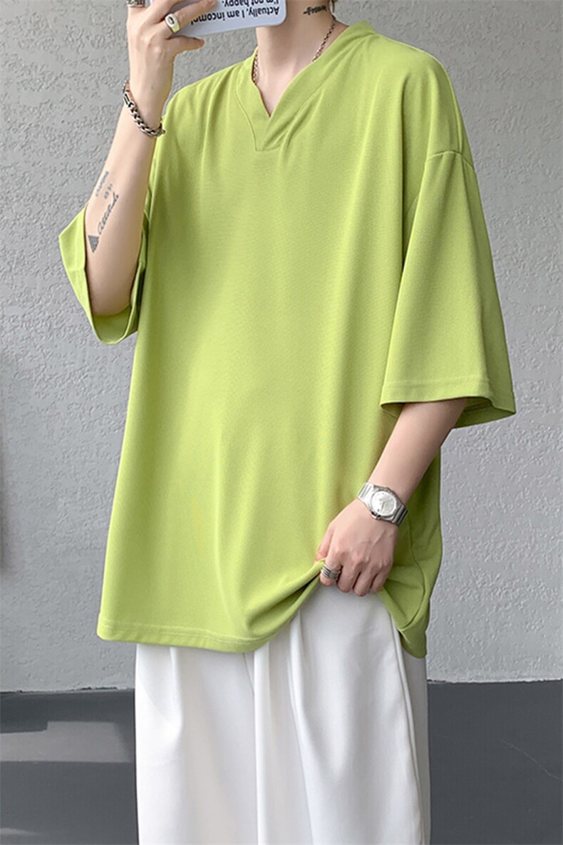 8XL-M短袖t恤男款夏季薄款垂感小V领七分袖加肥加大码DT005特P20,男装T恤,电商B312