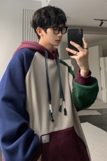 情侣cityboy拼色插肩袖连帽卫衣秋季学生慵懒风上衣HY270P65控98，男装卫衣，电商A102B