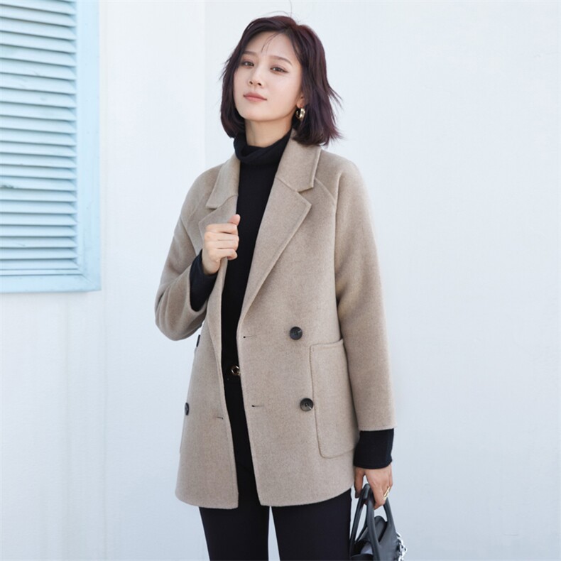 中长款口袋外套羊毛双面呢女士柔软亲肤百搭,女装双面呢大衣,牧绒庄园