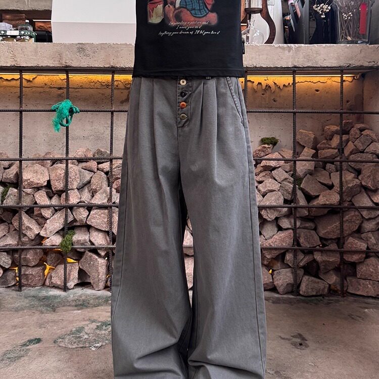 N1306-P50松紧腰头彩色纽扣设计水洗工装裤,男装工装外套,电商B323A