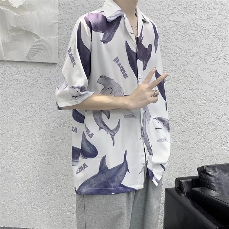 夏季短袖衬衫潮流帅气鲨鱼休闲衬衫CT046P26，男装衬衫，星座1116-2
