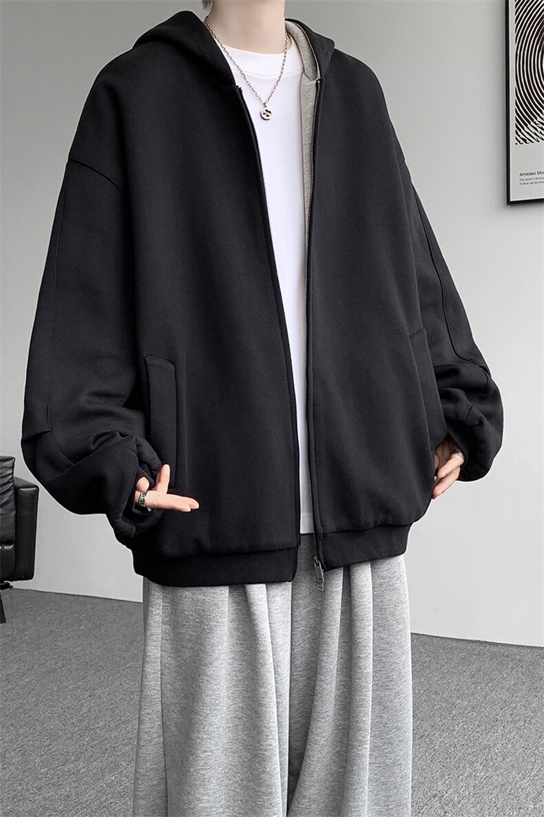 8XL-M500克重磅潮牌百搭卫衣男美式情侣连帽撞色休闲外套WY33P68,女装短外套,电商D206-1
