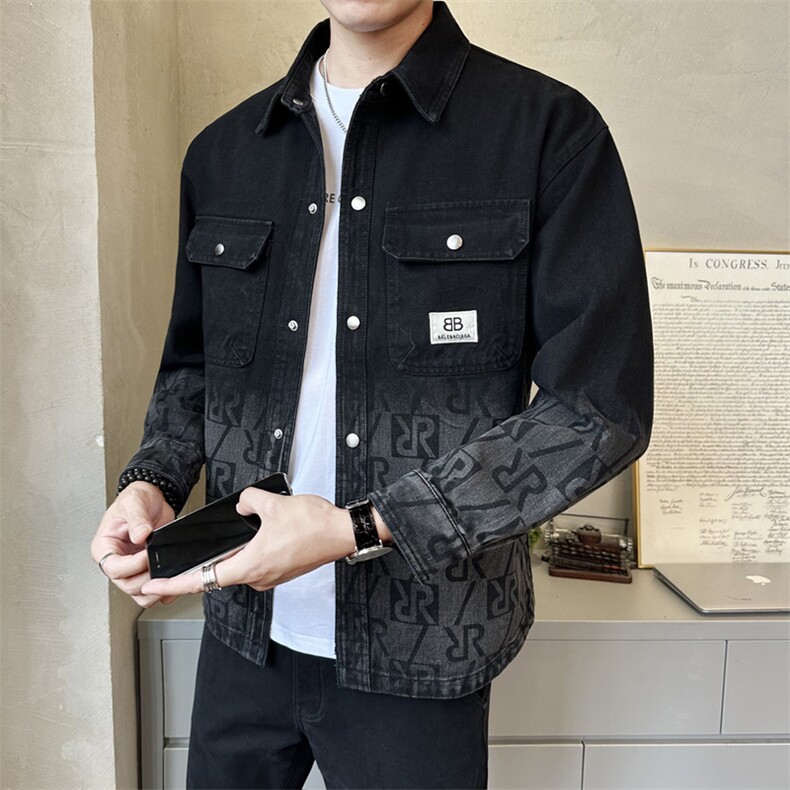 秋季新款牛仔衬衫外套休闲渐变色长袖上衣C6611-P110,男装衬衫,电商A237