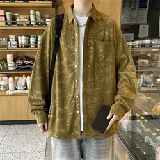 精品秋冬新款港风男大码灯芯绒衬衫外套宽松印花长袖衬衣/851p45，男装衬衫，电商A012