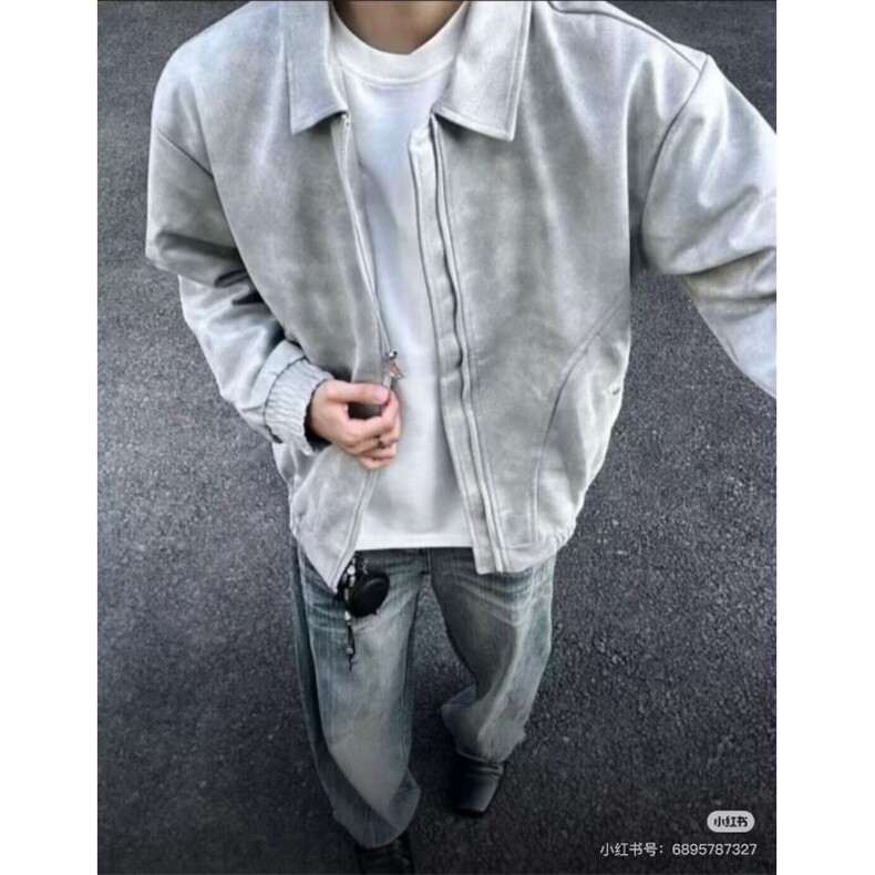 麂皮绒复古翻领夹克男士春秋季2026新款男生美式休闲工装外套,男装夹克,星座410-6（原星座1304-1）
