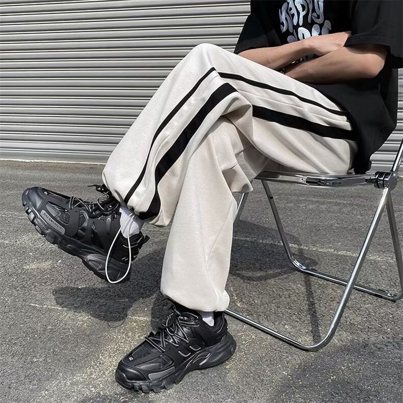 春季新款男士宽松阔腿裤潮流直筒裤织带抽绳运动束脚长裤KZ25,男装休闲裤,星座1116A-1（原606A）