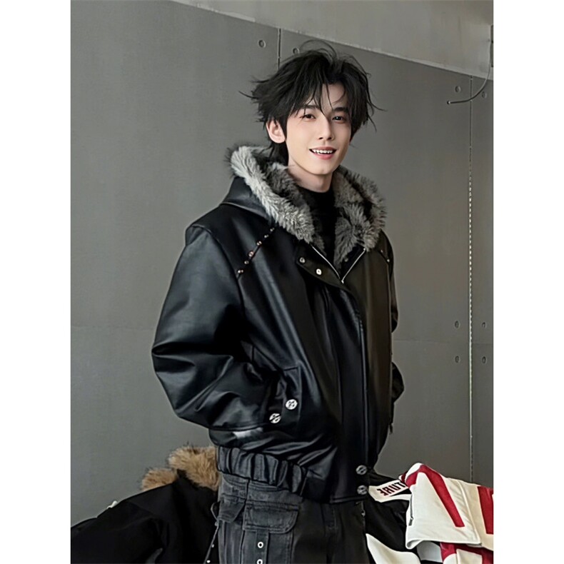 706-1-MY3145-P148冬季男士连帽座山雕毛加厚领棉服短款外套,男装棉衣,星座706-1