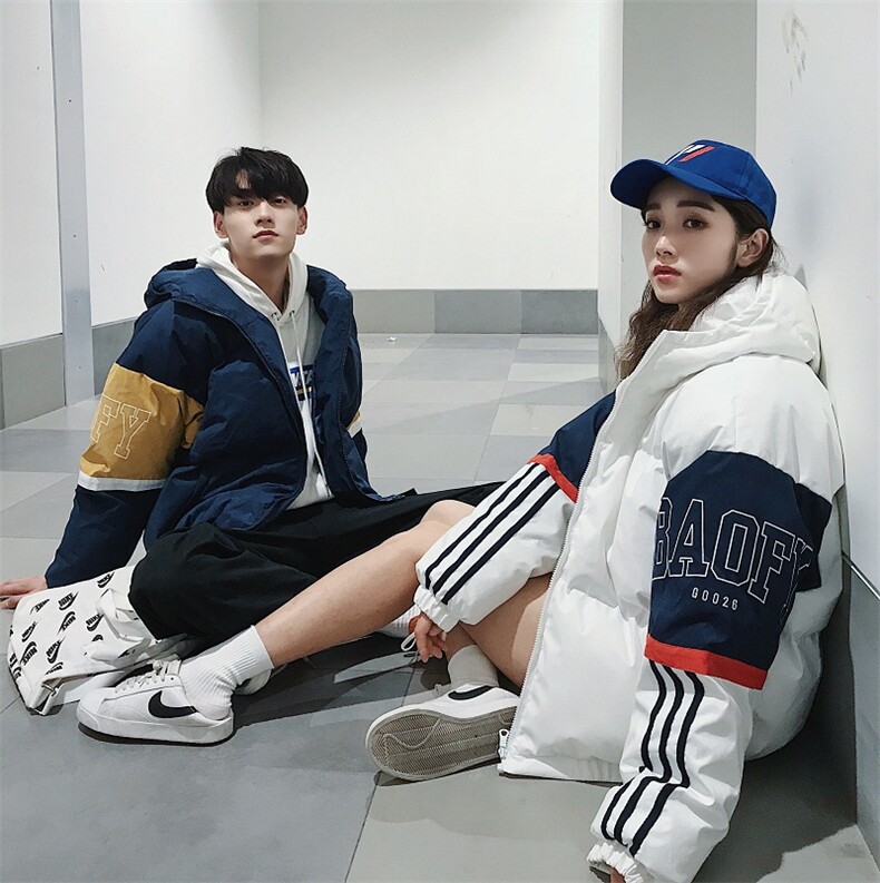 BFY原创棉衣男外套冬季潮流加厚百搭蓝色面包服A，男装棉衣，电商A345