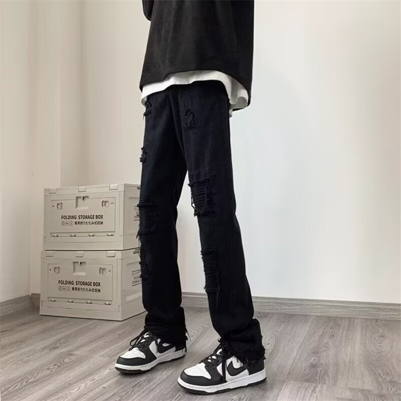 破洞牛仔裤男春修身小脚直筒裤子美式高街潮牌微喇男裤RK2508-P41,男装牛仔裤,星座412-1