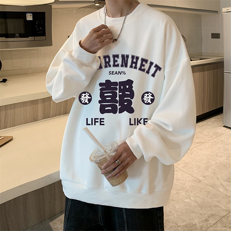 华夫格卫衣圆领卫衣男大码长袖t恤男外套HW76256-P30加绒款-P40,男装卫衣,电商A040