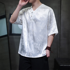 新款风宽松大码盘扣提花潮夏季短袖ST051-P58-白，男装T恤，电商A011（原4039）