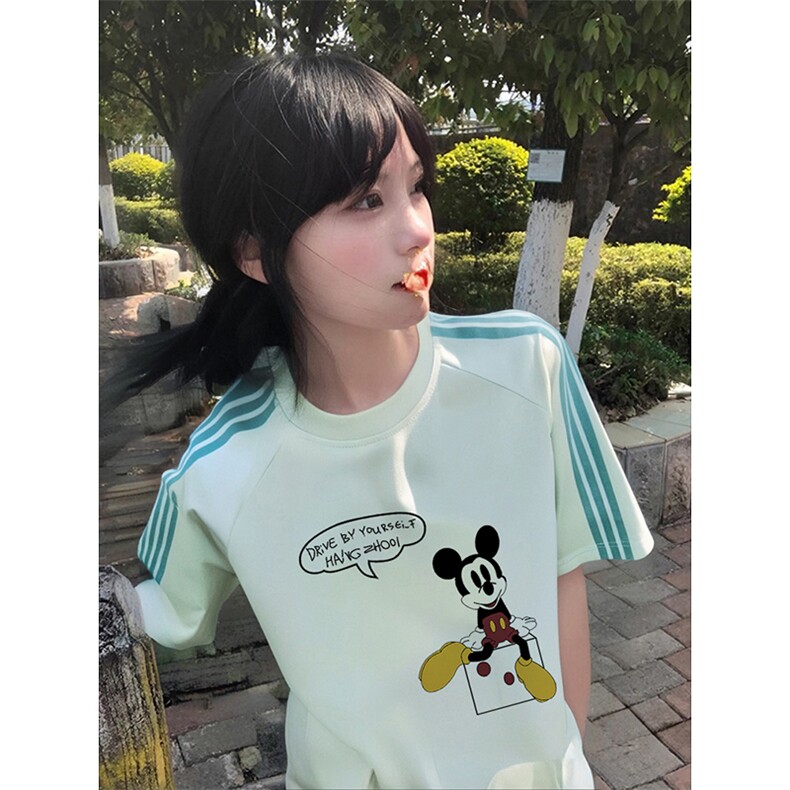 抖音得物品质二开240克宽松纯棉美式潮牌印花三条杠中性风短袖T恤,男装T恤,电商A486-1
