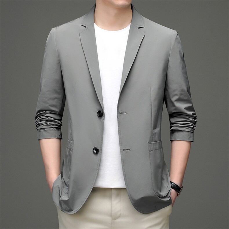 薄款休闲西服男装2023新款秋季时尚宽松上衣男士长袖免烫纯色外套,男装西服,电商B212（原钱塘6029）