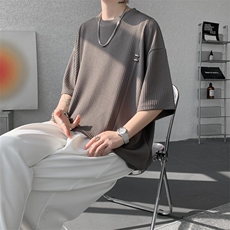 超大码金属标手工设计肌理感短袖T恤8XL-M垂感冰丝半袖DX1220/P38，男装T恤，电商B238