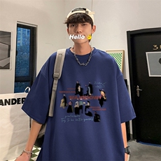 纯棉240g紧密赛络纺简约百搭短袖t恤男模糊抽象人像印花宽松t恤，男装T恤，星座715-4
