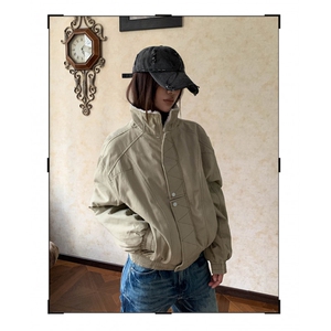 美式解构缉明线立领工装夹克秋冬款加绒加厚廓形棉服男女图片
