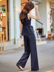老钱风亚麻套装女2026夏新款巨好看的职业气质无袖衬衫阔腿裤穿搭，女装套装/套裙，沁沁公主