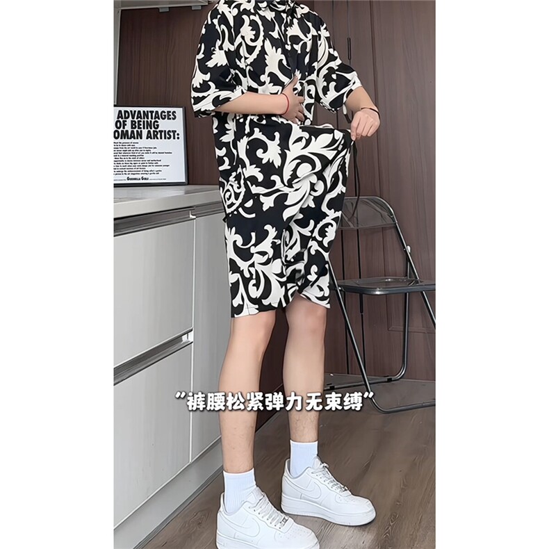 短袖衬衫男+短裤男套装男100%聚酯纤维M-5XL大码TZ78701P50控98,男装休闲套装,星座226-1