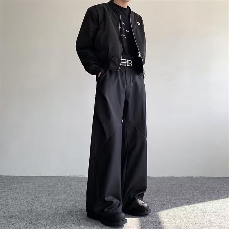 潮牌设计感褶皱休闲宽松直筒阔腿拖地裤-XZ313-网络图,男装休闲裤,星座1002-2