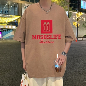 T761大码宽松纯棉运动圆领体恤衫oversize短袖T恤男重磅T图片