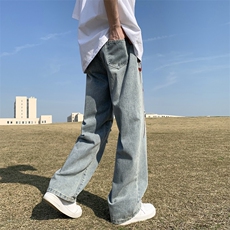 美式破洞牛仔裤男春秋潮牌痞帅vibe风高街宽松直筒裤子L50222-P40，男装牛仔裤，星座1008