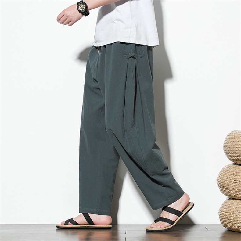 2023风民族风棉麻九分裤盘扣汉服A057-K177-P55白墙,男装民族服装,电商A057B