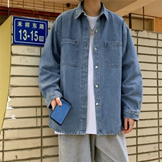 牛仔长袖衬衫男复古休闲工装衬衣潮牌潮流高街痞帅外套潮1388P52，男装衬衫，星座410-2
