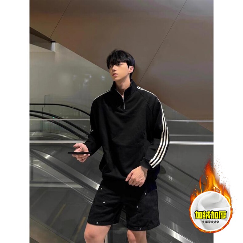 480G重磅加绒硬挺boxy男女秋冬美式高街结构宽松织带立领卫衣外套，女装短外套，电商A486-1