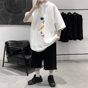 LD54165-P45 连帽短袖t恤男大码胖子带帽五分袖中袖 大皂风图片