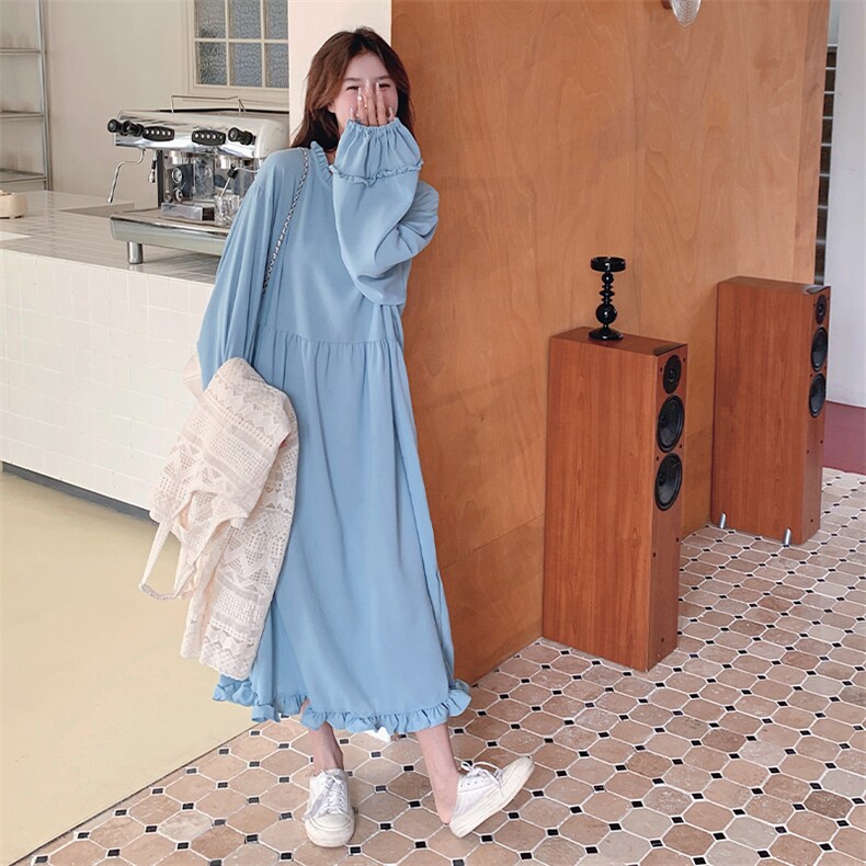 现货2026秋装蓝色连衣裙+白色马甲两件套2C056-6803-P155控218,女装连衣裙,2C056