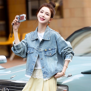 韩系蕾丝拼接下摆牛仔外套女春季2025新款宽松休闲设计感夹克上衣图片