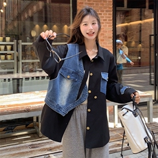 设计感牛仔拼接工装外套女2024秋季新款酷盐系款休闲小个子上衣潮，女装短外套，2C269