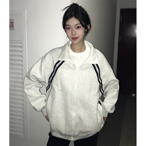 抖音得物高品质二开 25秋冬美式重磅结构织带撞色立领卫衣外套W70图片