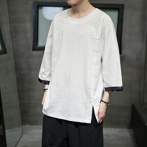 2025夏季新款风棉麻唐装短袖体恤男七分袖QT6008-1/T063/P60图片