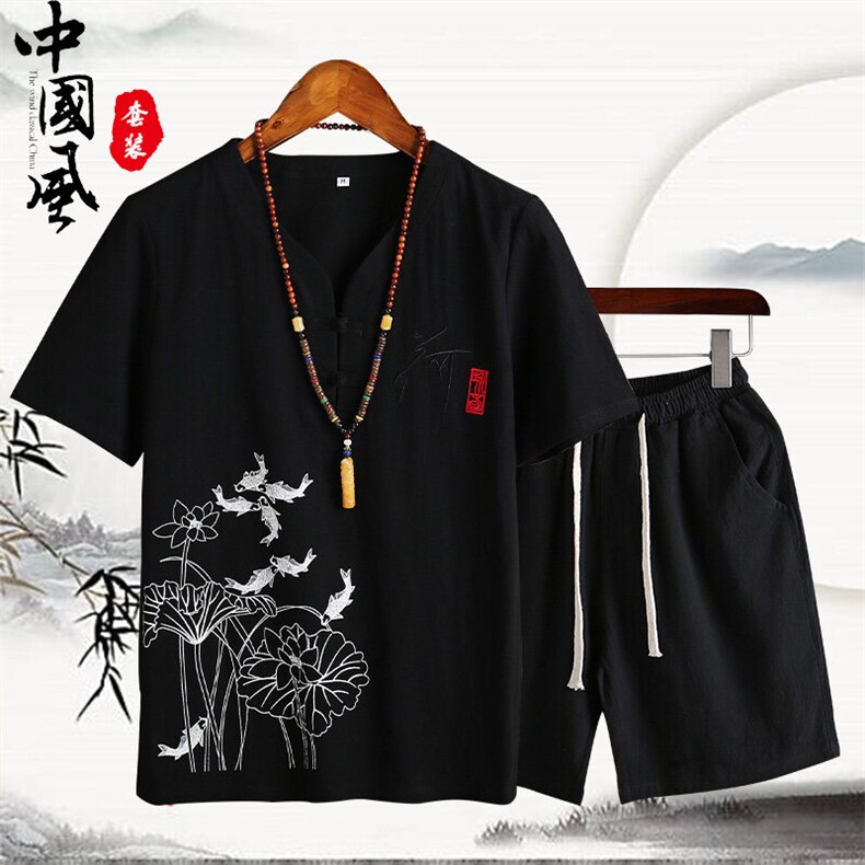 夏季男装短袖T恤亚麻短裤夏装棉麻套装QT2026-904-P45,男装牛仔裤,星座1512
