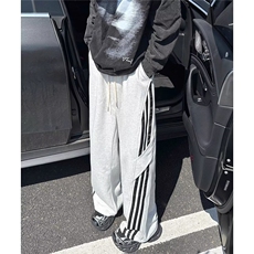 重磅条纹休闲裤男秋季潮牌宽松垂感阔腿卫裤痞帅运动直筒裤子，男装休闲裤，星座506A