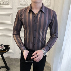 312A-5-275-P55 长袖高级感秋季休闲英伦发型师韩版纯色男士衬衣图片