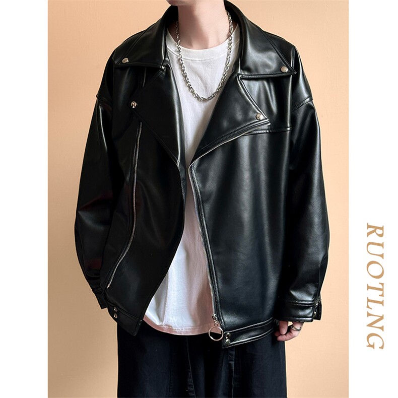 现货-春装皮衣外套男翻领休闲皮夹克潮牌PU机车服A506P90 加绒100图片