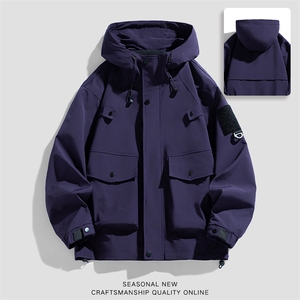 新款硬汉风户外夹克男连帽纯色上衣冲锋衣外套DSA157B-J2527-P65图片