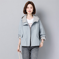 2025春季新款时尚设计感拼接格子连帽宽松休闲小个子风衣外套女，女装风衣，秋牧寒烟