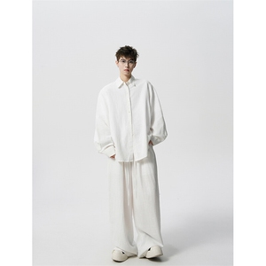 8XL-M  麻天丝套装慵懒宽松衬衫抽绳阔腿裤夏季薄款防晒衣男TZ111图片