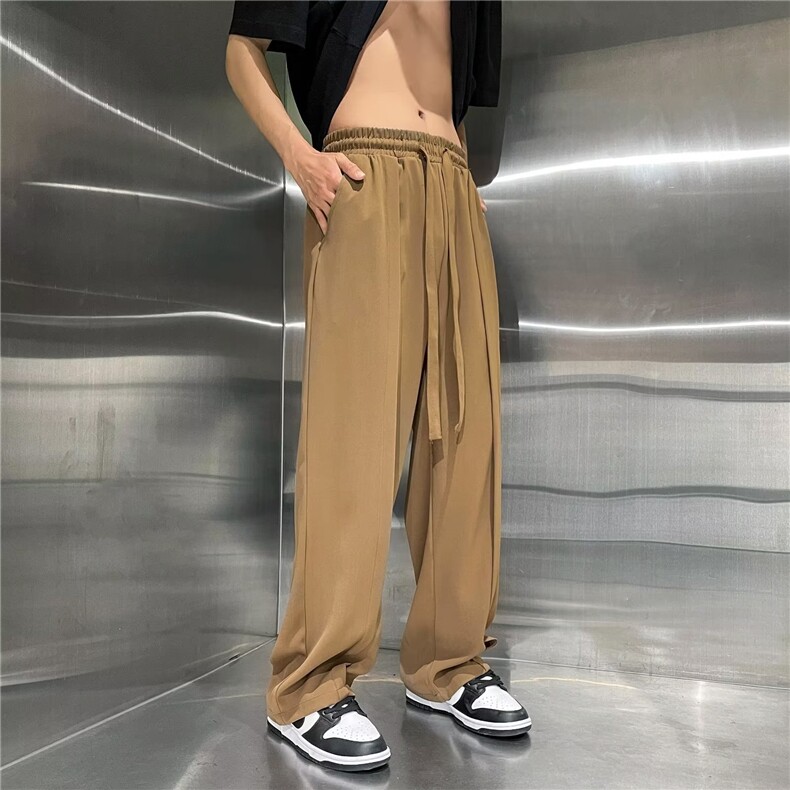 垂感直筒裤子男士夏季潮牌宽松阔腿冰丝裤高级感痞帅男装休闲西裤，男装西裤，星座601-2