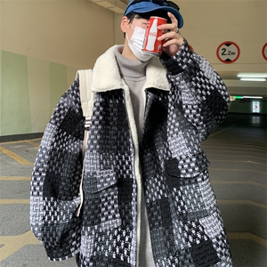 港风羊羔毛棉衣男大码休闲上衣潮牌冬季加厚外套 M16 P120 控158图片