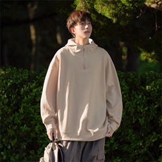 W8032-P60控价78春装新款半拉链连帽卫衣男日系大码宽松男卫衣，男装卫衣，电商B369（原A024）