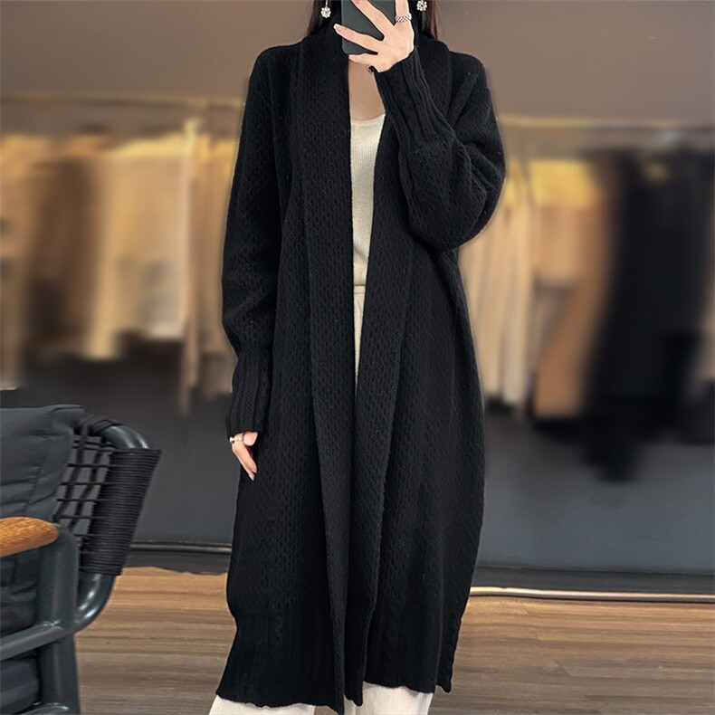 2024秋冬新款羊毛女士羊毛中长款开衫外套,女装羊毛衫,润辉羊绒