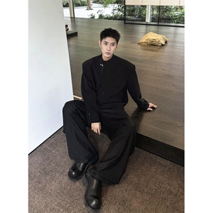 解构设计按新中式立领夹克男士新款黑色休闲西装外套西服XF03