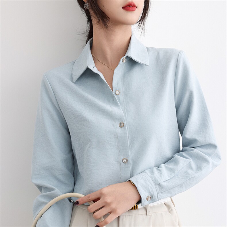 2025年春季POLO领长袖纯色简约气质百搭衬衫,女装衬衫,明成直播供货