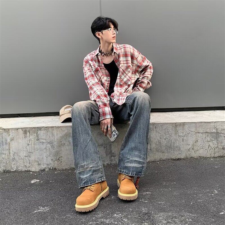 微喇牛仔裤男春秋季2025新款复古高腰直筒宽松拖地长裤子2120/P70,男装牛仔裤,星座506